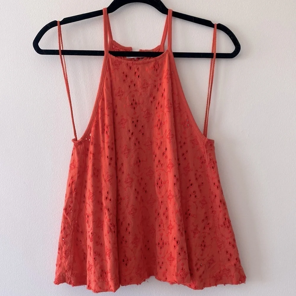 Free People Dream Date Eyelet Tank in Orange